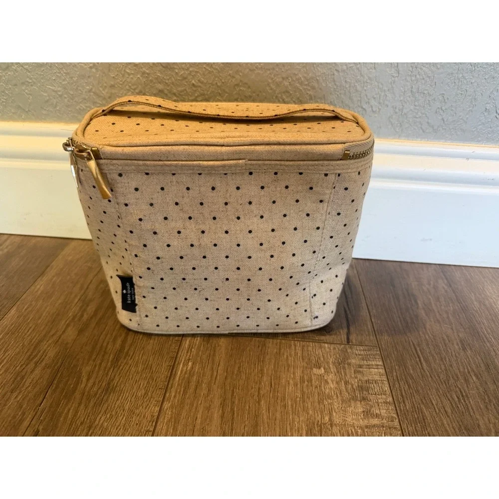 Kate Spade New York Out To Lunch Insulated Bag Beige Navy Polka Dot Linen Tote